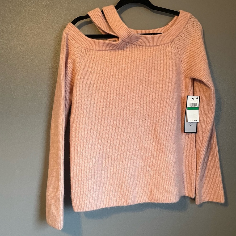 NWT Sam and Jess Sz Large Women’s Misty Pink Shoulder Cutout Sweater Top Ret $69